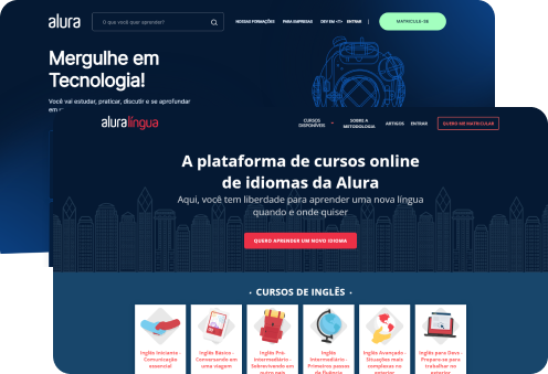 Imagem de duas telas com o site do alura aberto, uma sobrepondo a outra.